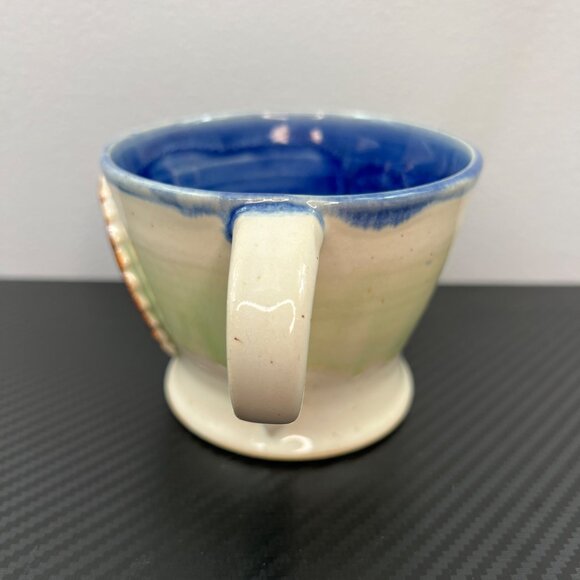 Blackbird Coffee Handmade Mug Glossy Wrens Nest Pottery Pot Shaped Cream Blue - Picture 3 of 9